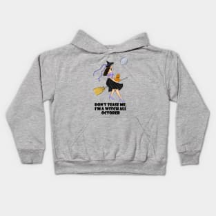 Witch with an Orange Cat On a Broomstick on a Full Moon Kids Hoodie